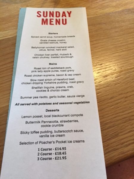 A Review Of Sunday Lunch At The Poacher s Pocket In Lisbane food-menus-no-sign-bar